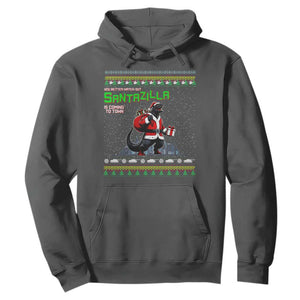 Funny Christmas Santa Godzilla Hoodie You Better Watch Out Santazilla Is Coming To Town TS11 Dark Heather Print Your Wear