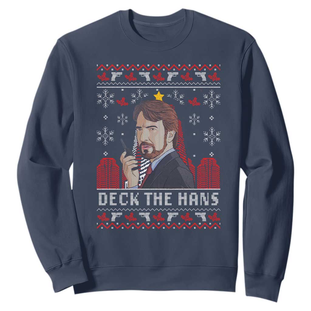 Funny Christmas Nakatomi Plaza Sweatshirt Deck The Hans TS11 Navy Print Your Wear