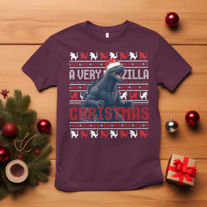 Funny Christmas Santa Godzilla T Shirt A Very Godzilla Xmas Japanese Monster TS11 Maroon Print Your Wear