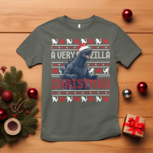 Funny Christmas Santa Godzilla T Shirt A Very Godzilla Xmas Japanese Monster TS11 Military Green Print Your Wear
