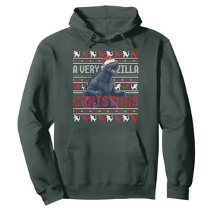 Funny Christmas Santa Godzilla Hoodie A Very Godzilla Xmas Japanese Monster TS11 Dark Forest Green Print Your Wear