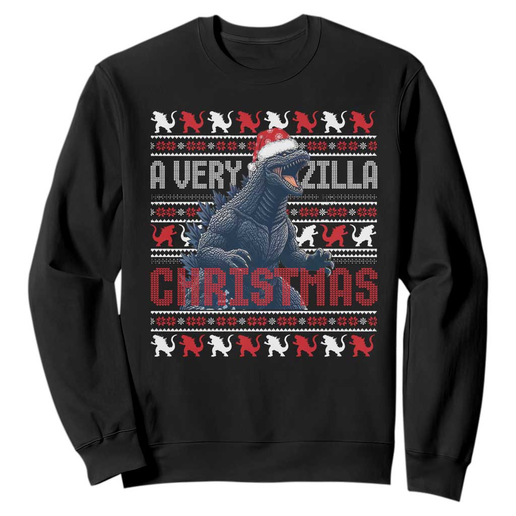 Funny Christmas Santa Godzilla Sweatshirt A Very Godzilla Xmas Japanese Monster TS11 Black Print Your Wear