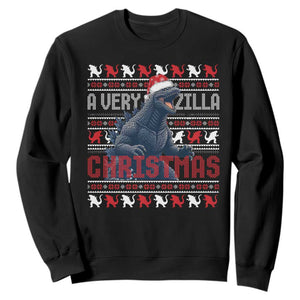 Funny Christmas Santa Godzilla Sweatshirt A Very Godzilla Xmas Japanese Monster TS11 Black Print Your Wear