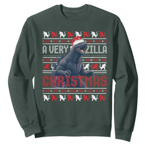 Funny Christmas Santa Godzilla Sweatshirt A Very Godzilla Xmas Japanese Monster TS11 Dark Forest Green Print Your Wear
