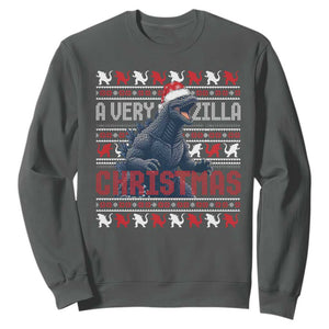 Funny Christmas Santa Godzilla Sweatshirt A Very Godzilla Xmas Japanese Monster TS11 Dark Heather Print Your Wear