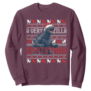 Funny Christmas Santa Godzilla Sweatshirt A Very Godzilla Xmas Japanese Monster TS11 Maroon Print Your Wear