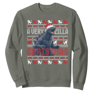 Funny Christmas Santa Godzilla Sweatshirt A Very Godzilla Xmas Japanese Monster TS11 Military Green Print Your Wear