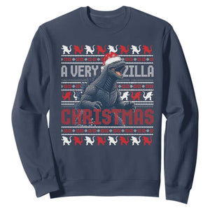 Funny Christmas Santa Godzilla Sweatshirt A Very Godzilla Xmas Japanese Monster TS11 Navy Print Your Wear