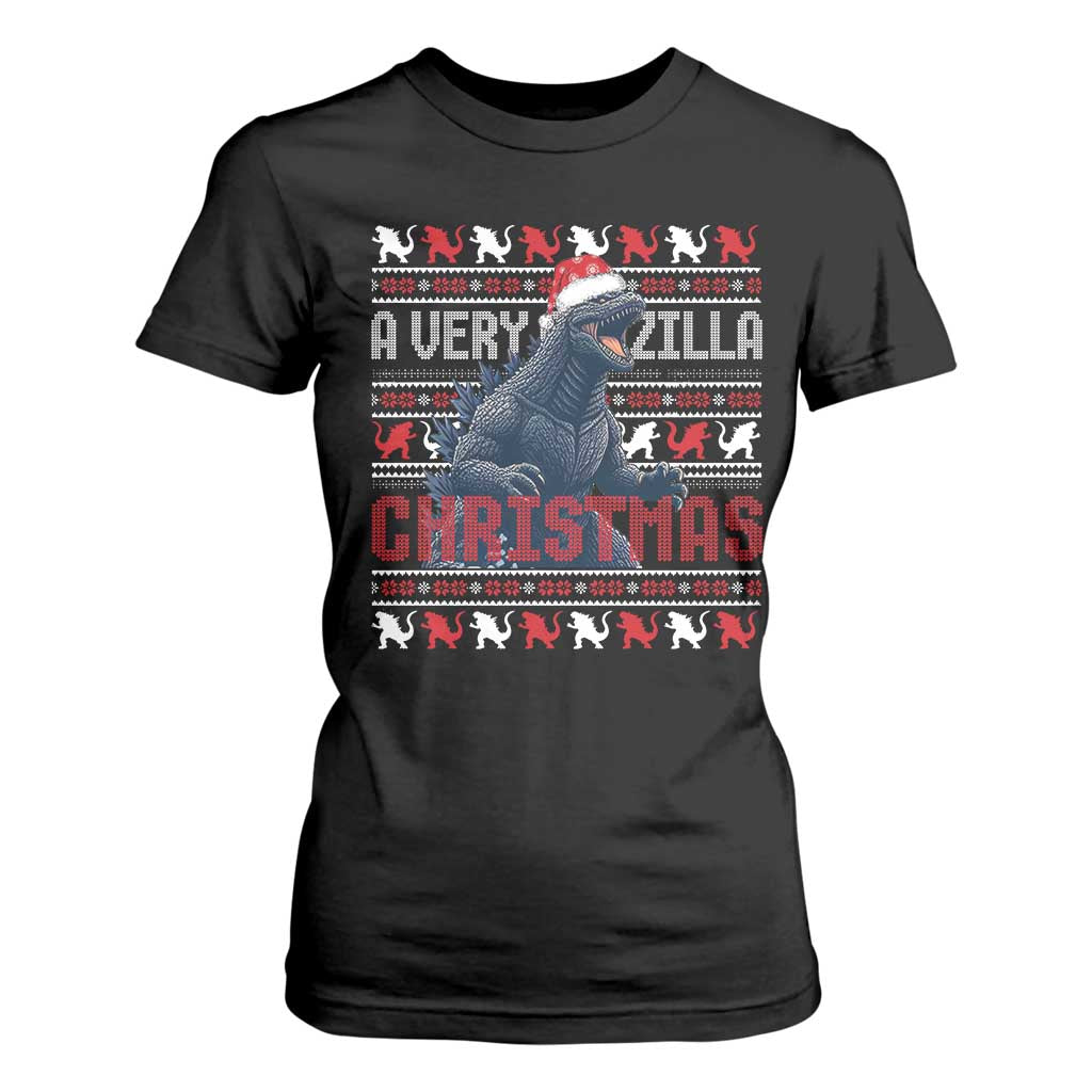 Funny Christmas Santa Godzilla T Shirt For Women A Very Godzilla Xmas Japanese Monster TS11 Black Print Your Wear