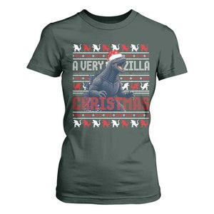 Funny Christmas Santa Godzilla T Shirt For Women A Very Godzilla Xmas Japanese Monster TS11 Dark Forest Green Print Your Wear
