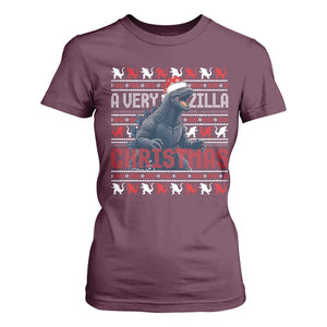 Funny Christmas Santa Godzilla T Shirt For Women A Very Godzilla Xmas Japanese Monster TS11 Maroon Print Your Wear