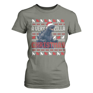 Funny Christmas Santa Godzilla T Shirt For Women A Very Godzilla Xmas Japanese Monster TS11 Military Green Print Your Wear