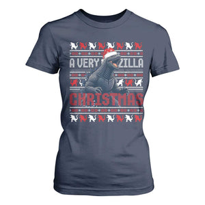 Funny Christmas Santa Godzilla T Shirt For Women A Very Godzilla Xmas Japanese Monster TS11 Navy Print Your Wear