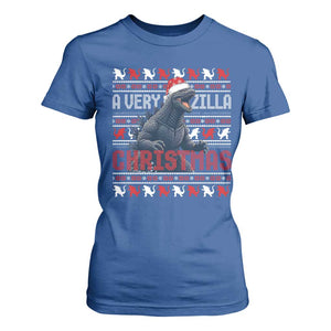 Funny Christmas Santa Godzilla T Shirt For Women A Very Godzilla Xmas Japanese Monster TS11 Royal Blue Print Your Wear