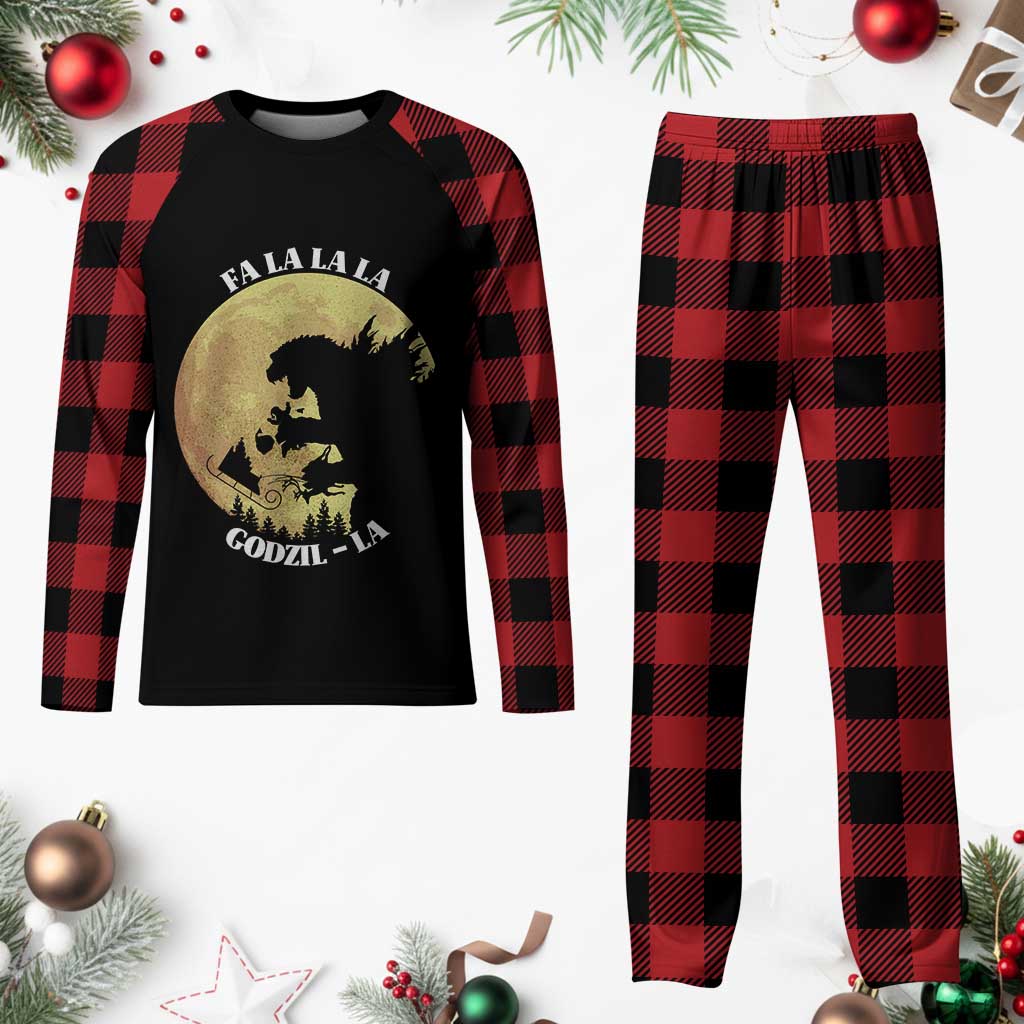 Funny Xmas Godzilla Plaid Pajama Set Falalala Godzil La Santa Reindeers Xmas Japanese Monster TS11 Buffalo Plaid Print Your Wear