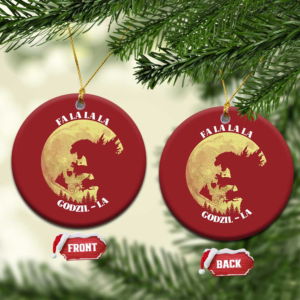 Funny Xmas Godzilla Christmas Ornament Falalala Godzil La Santa Reindeers Xmas Japanese Monster TS11 Circle Red Print Your Wear