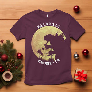 Funny Christmas Godzilla T Shirt Falalala Godzil La Santa Reindeers Xmas Japanese Monster TS11 Maroon Print Your Wear