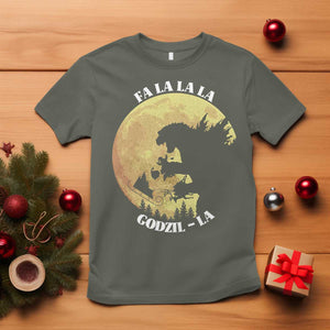 Funny Christmas Godzilla T Shirt Falalala Godzil La Santa Reindeers Xmas Japanese Monster TS11 Military Green Print Your Wear