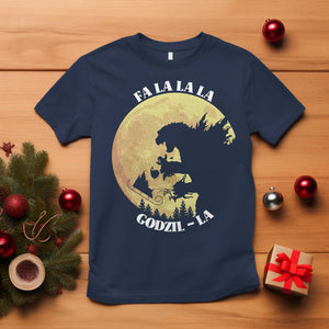 Funny Christmas Godzilla T Shirt Falalala Godzil La Santa Reindeers Xmas Japanese Monster TS11 Navy Print Your Wear