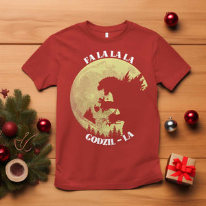 Funny Christmas Godzilla T Shirt Falalala Godzil La Santa Reindeers Xmas Japanese Monster TS11 Red Print Your Wear