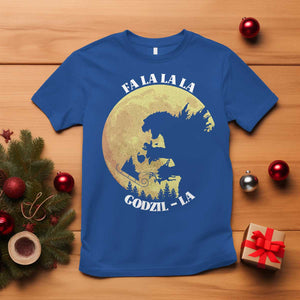 Funny Christmas Godzilla T Shirt Falalala Godzil La Santa Reindeers Xmas Japanese Monster TS11 Royal Blue Print Your Wear