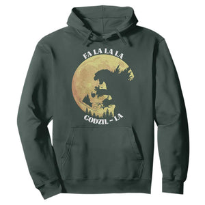 Funny Christmas Godzilla Hoodie Falalala Godzil La Santa Reindeers Xmas Japanese Monster TS11 Dark Forest Green Print Your Wear
