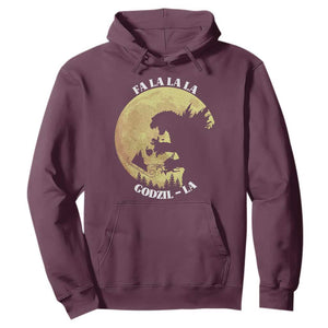 Funny Christmas Godzilla Hoodie Falalala Godzil La Santa Reindeers Xmas Japanese Monster TS11 Maroon Print Your Wear