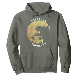 Funny Christmas Godzilla Hoodie Falalala Godzil La Santa Reindeers Xmas Japanese Monster TS11 Military Green Print Your Wear