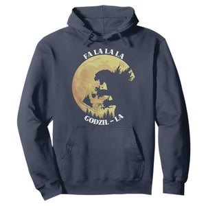Funny Christmas Godzilla Hoodie Falalala Godzil La Santa Reindeers Xmas Japanese Monster TS11 Navy Print Your Wear