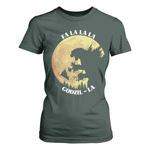 Funny Christmas Godzilla T Shirt For Women Falalala Godzil La Santa Reindeers Xmas Japanese Monster TS11 Dark Forest Green Print Your Wear