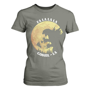 Funny Christmas Godzilla T Shirt For Women Falalala Godzil La Santa Reindeers Xmas Japanese Monster TS11 Military Green Print Your Wear
