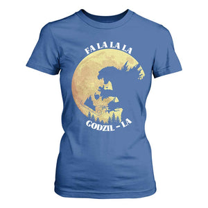 Funny Christmas Godzilla T Shirt For Women Falalala Godzil La Santa Reindeers Xmas Japanese Monster TS11 Royal Blue Print Your Wear