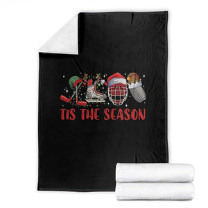 Funny Christmas Ice Hockey Throw Blanket Tis The Season Santa Elf Hat Hockey Equipment TS11 Black Print Your Wear