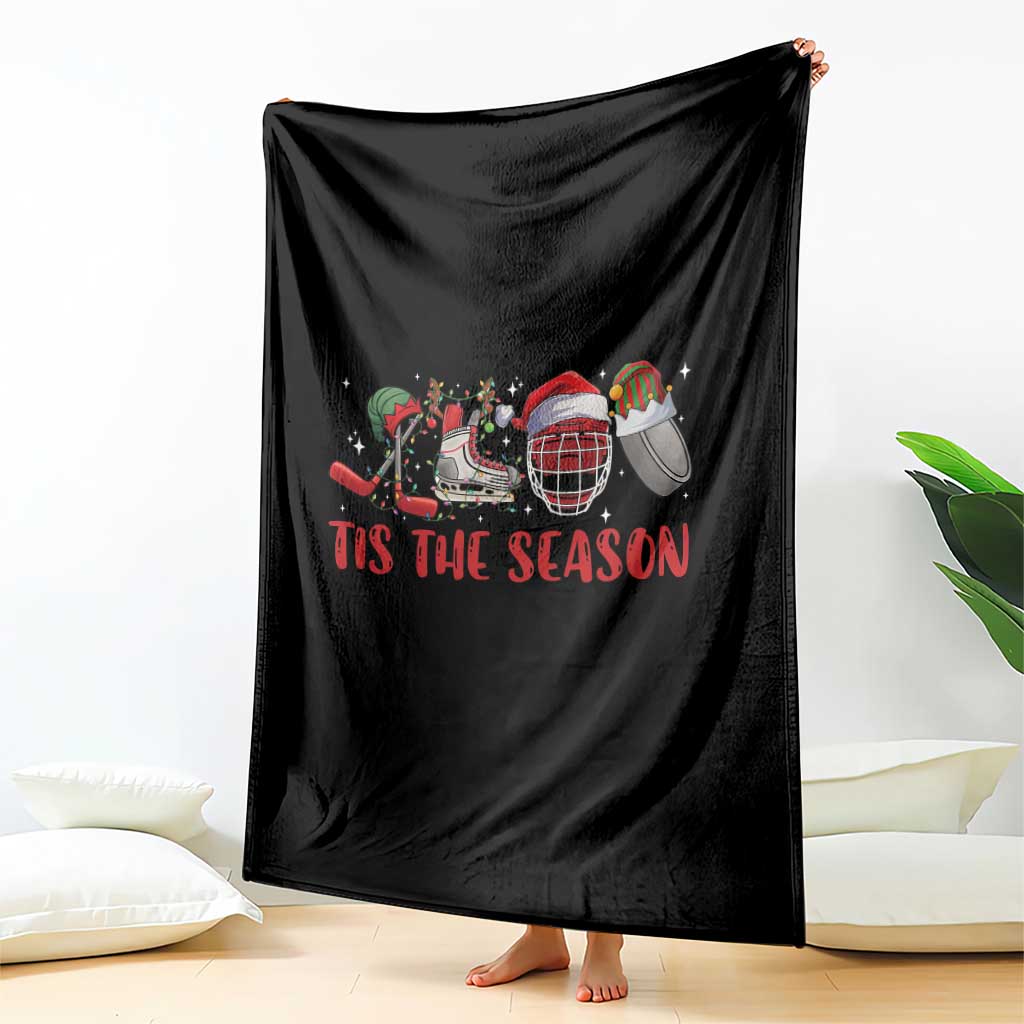 Funny Christmas Ice Hockey Throw Blanket Tis The Season Santa Elf Hat Hockey Equipment TS11 Print Your Wear