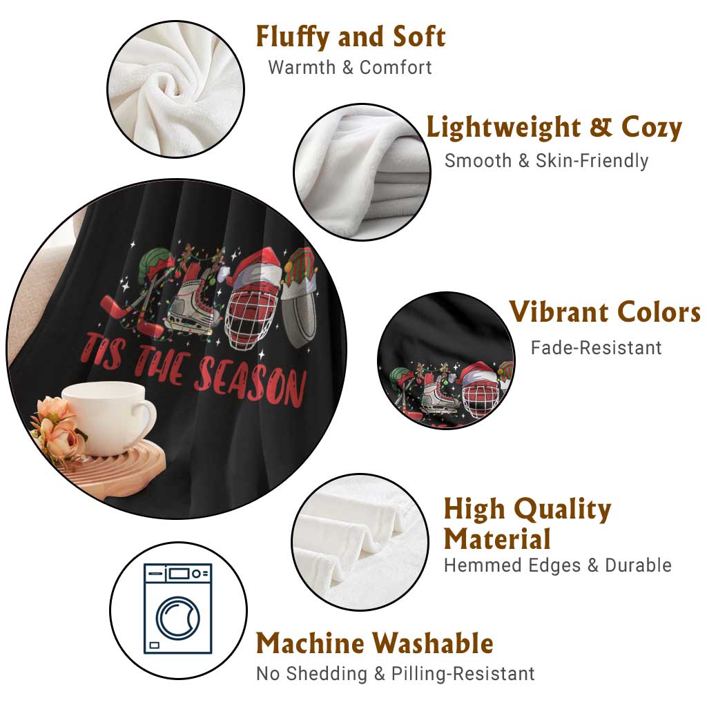 Funny Christmas Ice Hockey Throw Blanket Tis The Season Santa Elf Hat Hockey Equipment TS11 Print Your Wear