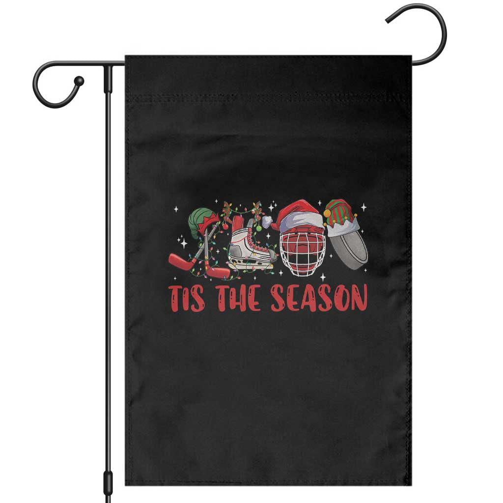 Funny Christmas Ice Hockey Garden Flag Tis The Season Santa Elf Hat Hockey Equipment TS11 Black Print Your Wear