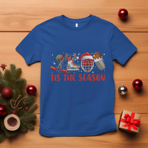 Funny Christmas Ice Hockey T Shirt Tis The Season Santa Elf Hat Hockey Equipment TS11 Royal Blue Print Your Wear