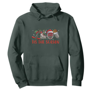 Funny Christmas Ice Hockey Hoodie Tis The Season Santa Elf Hat Hockey Equipment TS11 Dark Forest Green Print Your Wear