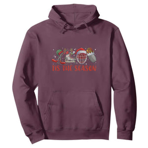 Funny Christmas Ice Hockey Hoodie Tis The Season Santa Elf Hat Hockey Equipment TS11 Maroon Print Your Wear