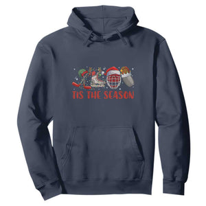 Funny Christmas Ice Hockey Hoodie Tis The Season Santa Elf Hat Hockey Equipment TS11 Navy Print Your Wear