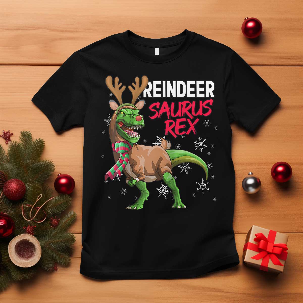 Funny Christmas Rex Dinosaur T Shirt Reindeer Saurus Rex Xmas Dinosaur TS11 Black Print Your Wear