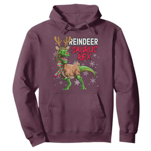 Funny Christmas Rex Dinosaur Hoodie Reindeer Saurus Rex Xmas Dinosaur TS11 Maroon Print Your Wear
