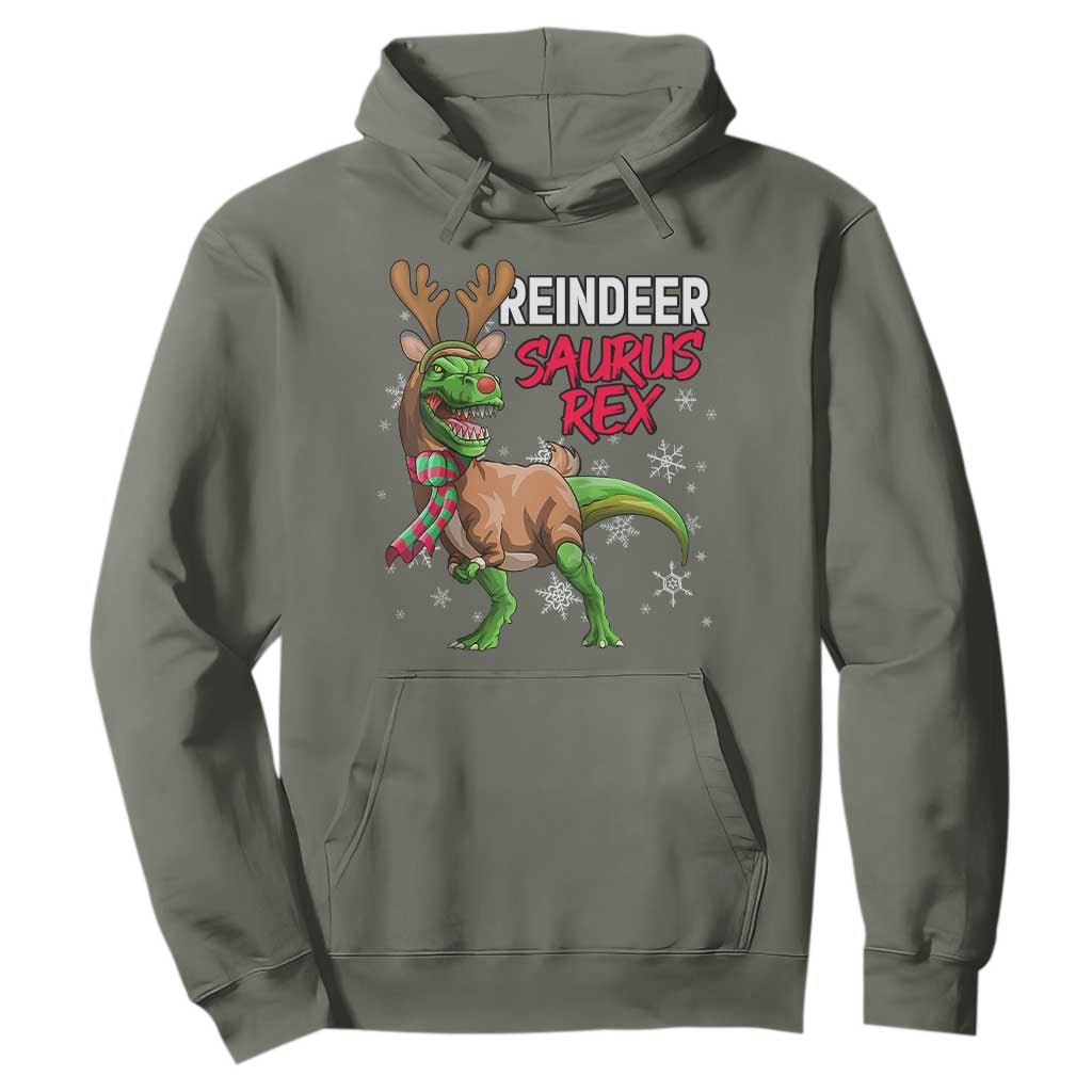 Funny Christmas Rex Dinosaur Hoodie Reindeer Saurus Rex Xmas Dinosaur TS11 Military Green Print Your Wear