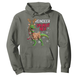 Funny Christmas Rex Dinosaur Hoodie Reindeer Saurus Rex Xmas Dinosaur TS11 Military Green Print Your Wear