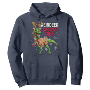 Funny Christmas Rex Dinosaur Hoodie Reindeer Saurus Rex Xmas Dinosaur TS11 Navy Print Your Wear