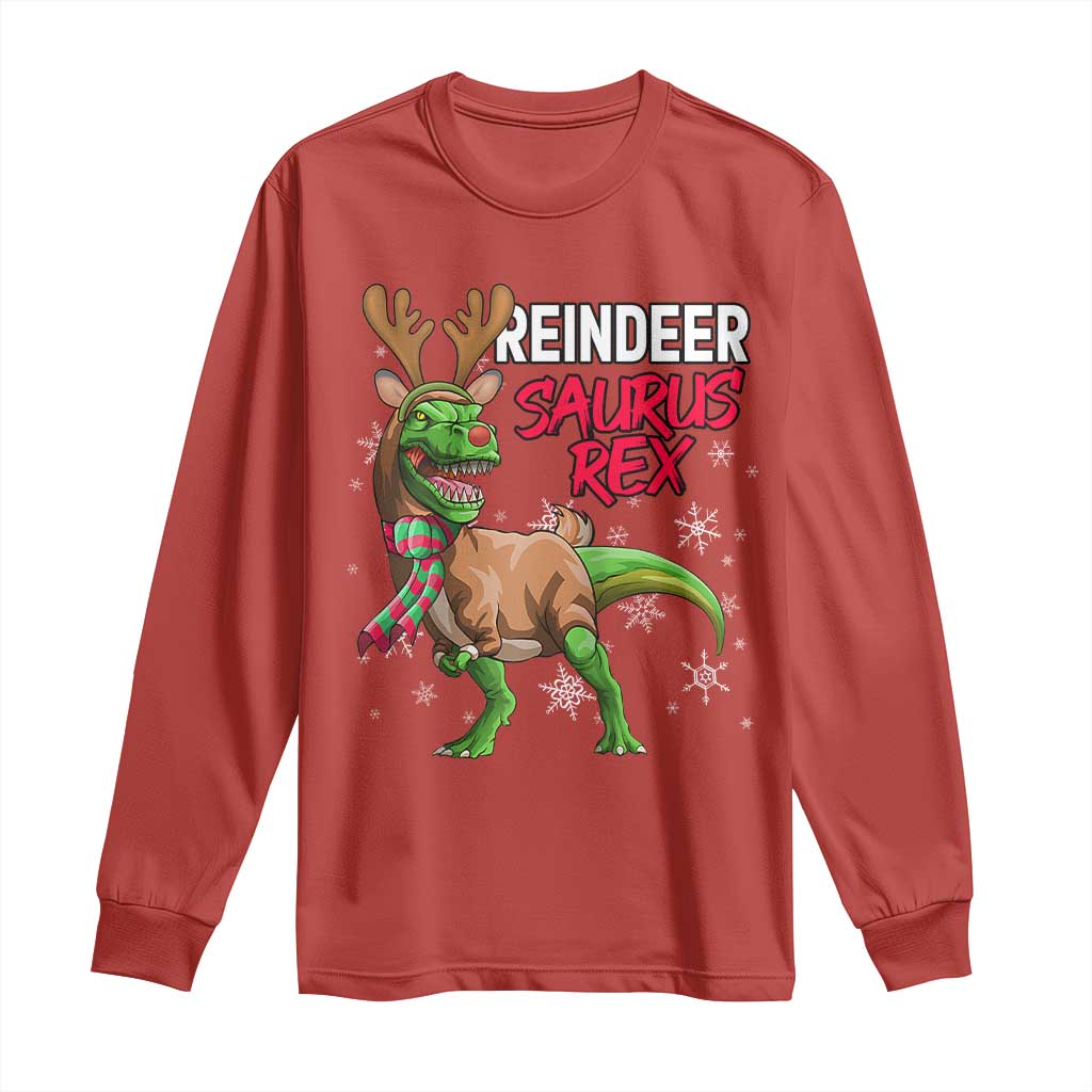 Funny Christmas Rex Dinosaur Long Sleeve Shirt Reindeer Saurus Rex Xmas Dinosaur TS11 Red Print Your Wear