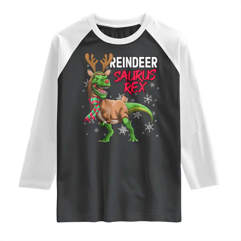 Funny Christmas Rex Dinosaur Raglan Shirt Reindeer Saurus Rex Xmas Dinosaur TS11 Black White Print Your Wear
