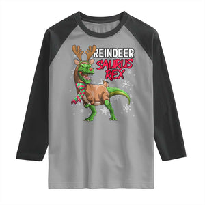 Funny Christmas Rex Dinosaur Raglan Shirt Reindeer Saurus Rex Xmas Dinosaur TS11 Sport Gray Black Print Your Wear