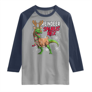 Funny Christmas Rex Dinosaur Raglan Shirt Reindeer Saurus Rex Xmas Dinosaur TS11 Sport Gray Navy Print Your Wear