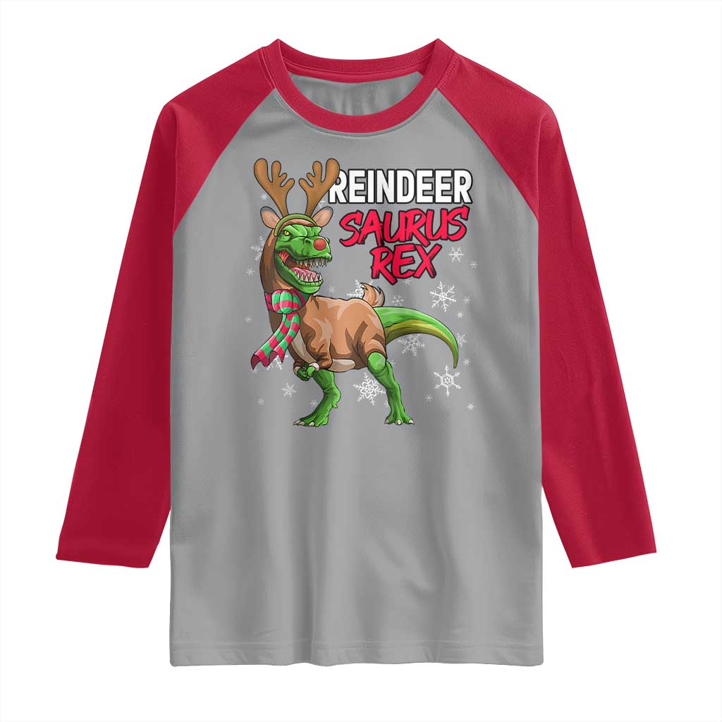 Funny Christmas Rex Dinosaur Raglan Shirt Reindeer Saurus Rex Xmas Dinosaur TS11 Sport Gray Red Print Your Wear